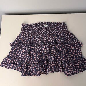 NWT Aerie ruffle mini skirt. Navy, peach, and light blue floral print. Size XS